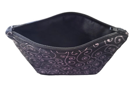 Handmade Black Cotton Makeup Bag With Silver Swirl Pattern – Small, Medium, Large Cosmetic Pouch | Made in USA Frances Farm & Craft  Cosmetic bags