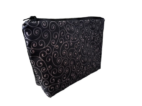 Handmade Black Cotton Makeup Bag With Silver Swirl Pattern – Small, Medium, Large Cosmetic Pouch | Made in USA Frances Farm & Craft  Cosmetic bags