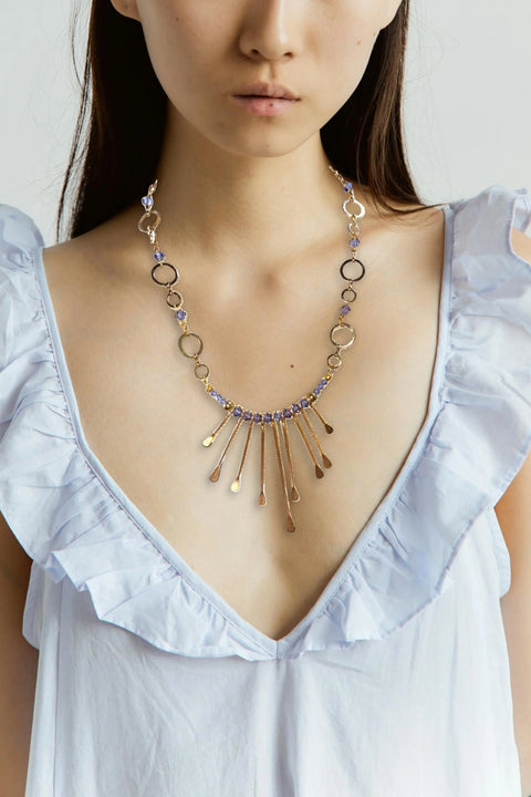 Handmade Bohemian Gemstone Necklace 18 Inch With Crystal Beads And Gold-Tone Fringe – Made In USA Michelle Marie Boutique  Necklace