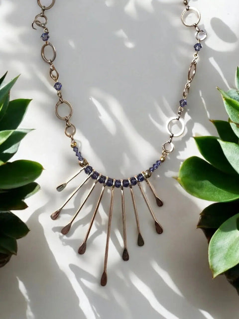 Handmade Bohemian Gemstone Necklace 18 Inch With Crystal Beads And Gold-Tone Fringe – Made In USA Michelle Marie Boutique  Necklace