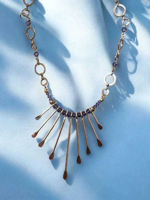 Handmade Bohemian Gemstone Necklace 18 Inch With Crystal Beads And Gold-Tone Fringe – Made In USA Michelle Marie Boutique  Necklace