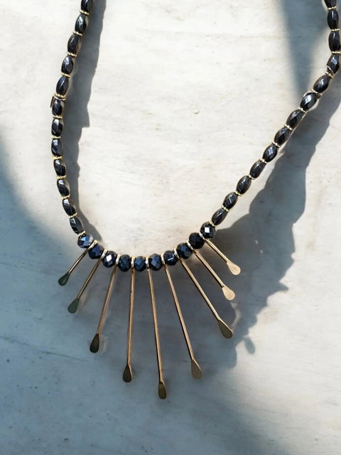 Handmade Bohemian Gemstone Necklace 18 Inch With Crystal Beads And Gold-Tone Fringe – Made In USA Michelle Marie Boutique  Necklace