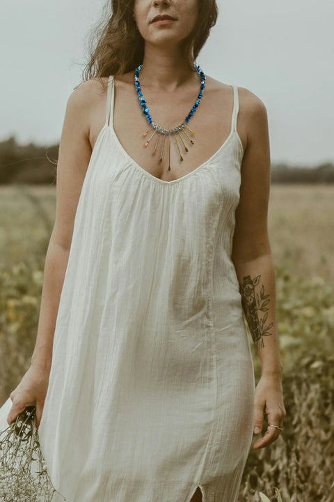 Handmade Bohemian Gemstone Necklace 18 Inch With Crystal Beads And Gold-Tone Fringe – Made In USA Michelle Marie Boutique  Necklace
