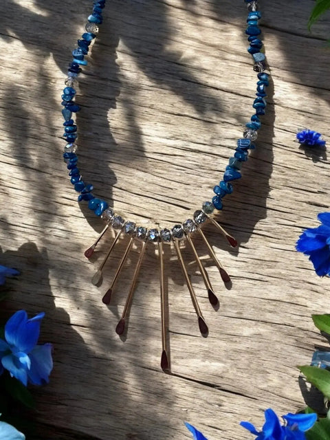 Handmade Bohemian Gemstone Necklace 18 Inch With Crystal Beads And Gold-Tone Fringe – Made In USA Michelle Marie Boutique  Necklace