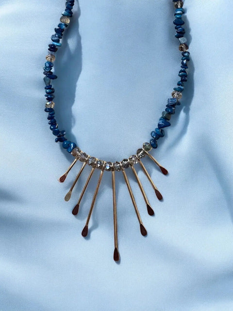 Handmade Bohemian Gemstone Necklace 18 Inch With Crystal Beads And Gold-Tone Fringe – Made In USA Michelle Marie Boutique  Necklace