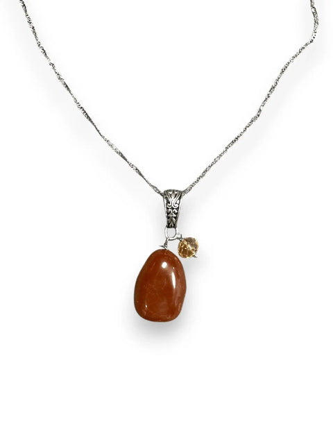 Handmade Carnelian Stone Pendant Necklace – Adjustable Stainless Steel Chain | Made in USA Jewelry Gift Michelle Marie Boutique  Necklaces