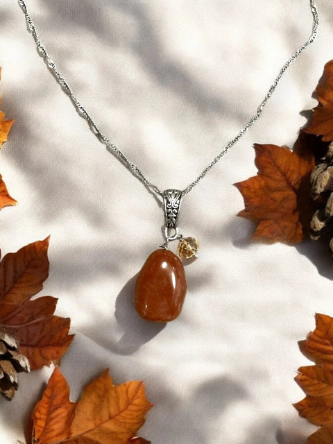 Handmade Carnelian Stone Pendant Necklace – Adjustable Stainless Steel Chain | Made in USA Jewelry Gift Michelle Marie Boutique  Necklaces