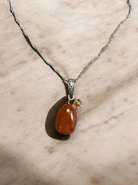 Handmade Carnelian Stone Pendant Necklace – Adjustable Stainless Steel Chain | Made in USA Jewelry Gift Michelle Marie Boutique  Necklaces