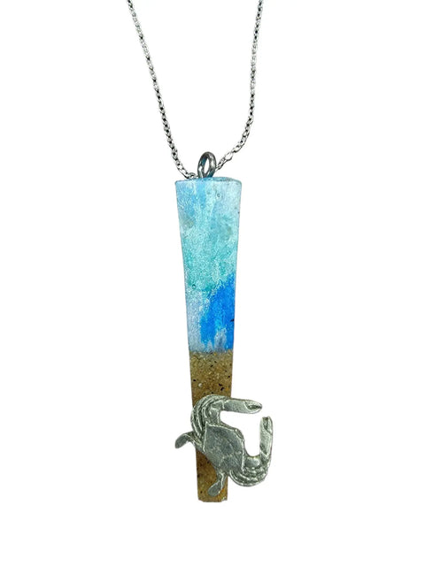 Handmade Coastal Sand and Resin Pendant Necklace 2.5 Inch Drop – Pewter Crab Detail | Made in USA Michelle Marie Boutique  Necklace