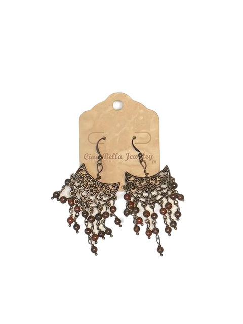 Handmade Copper Filigree Crescent Earrings With Dark Red Crystal Beads – Artisan Jewelry | Made in USA Michelle Marie Boutique  Earrings