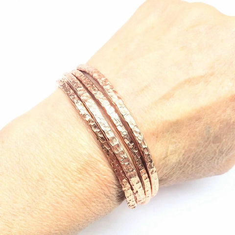 Handmade Copper Interlocking Bangle Set – 3mm Thick Hammered Texture | Made in USA Alexa Martha Designs  Bracelet/Bangle
