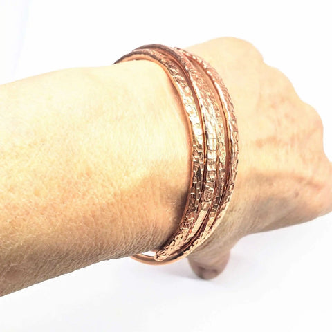 Handmade Copper Interlocking Bangle Set – 3mm Thick Hammered Texture | Made in USA Alexa Martha Designs  Bracelet/Bangle