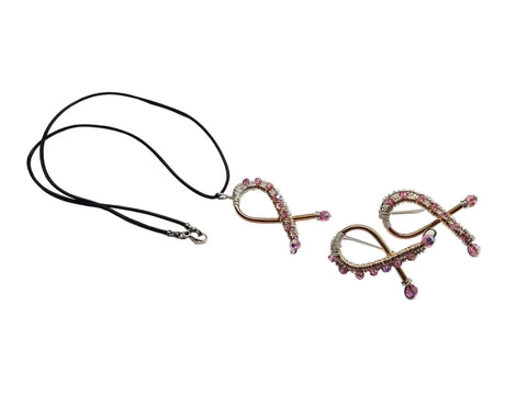 Handmade Copper Silver Pink Crystal Ribbon Jewelry Set Alexa Martha Designs  Earrings