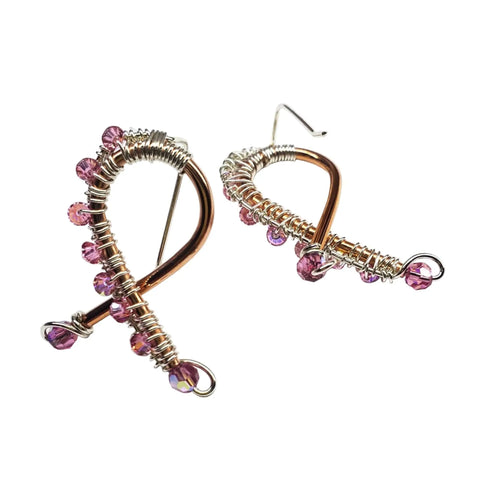 Handmade Copper Silver Pink Crystal Ribbon Jewelry Set Alexa Martha Designs  Earrings