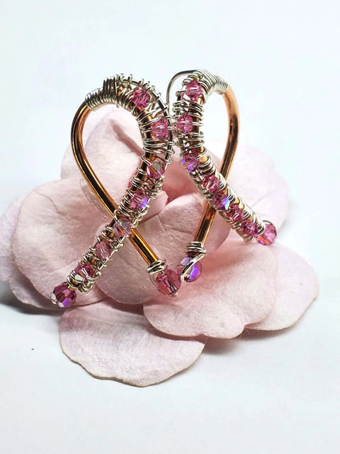Handmade Copper Silver Pink Crystal Ribbon Jewelry Set Alexa Martha Designs  Earrings