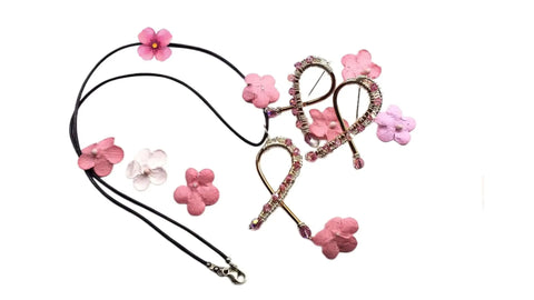 Handmade Copper Silver Pink Crystal Ribbon Jewelry Set Alexa Martha Designs  Earrings