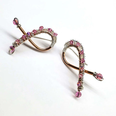 Handmade Copper Silver Pink Crystal Ribbon Jewelry Set Alexa Martha Designs  Earrings