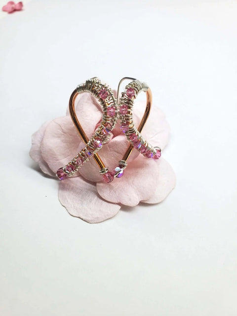 Handmade Copper Silver Pink Crystal Ribbon Jewelry Set Alexa Martha Designs  Earrings