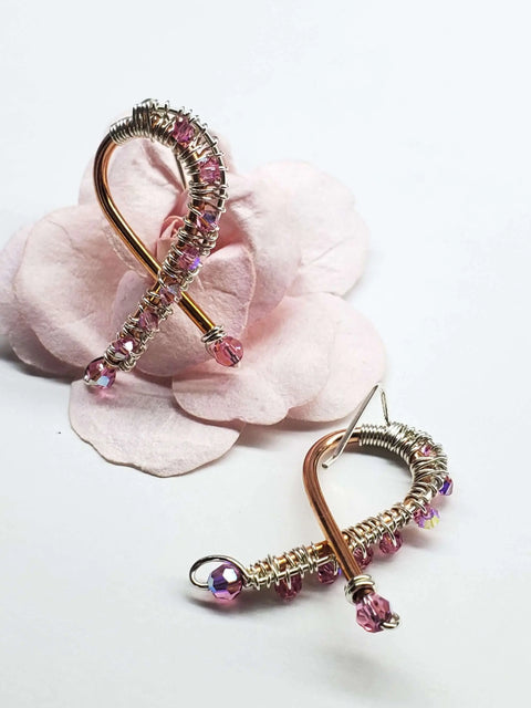 Handmade Copper Silver Pink Crystal Ribbon Jewelry Set Alexa Martha Designs  Earrings