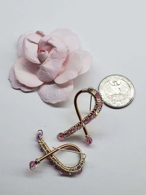 Handmade Copper Silver Pink Crystal Ribbon Jewelry Set Alexa Martha Designs  Earrings