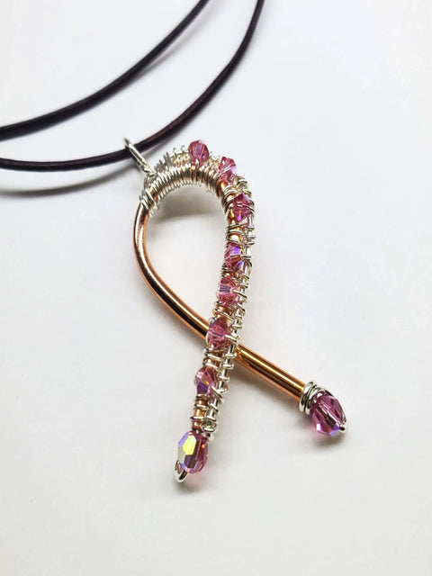 Handmade Copper Silver Pink Crystal Ribbon Jewelry Set Alexa Martha Designs  Earrings