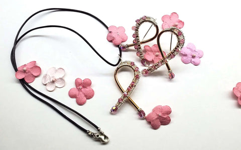 Handmade Copper Silver Pink Crystal Ribbon Jewelry Set Alexa Martha Designs  Earrings