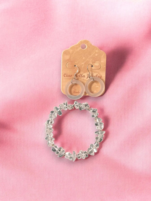 Handmade Crystal Beaded Bracelet With Frosted Sea Glass Hoop Earrings – Coastal Jewelry Set | Made in USA Michelle Marie Boutique  Bracelet Set