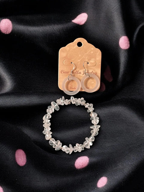 Handmade Crystal Beaded Bracelet With Frosted Sea Glass Hoop Earrings – Coastal Jewelry Set | Made in USA Michelle Marie Boutique  Bracelet Set