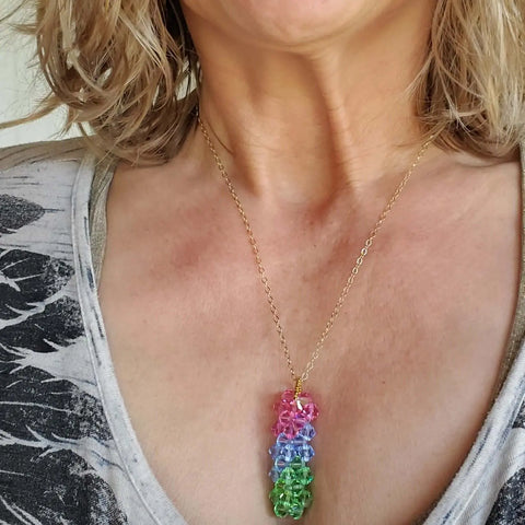 Handmade Crystal Pillar Pendant Necklace – Green Blue Rose Swarovski | Made in USA Alexa Martha Designs  Pendant