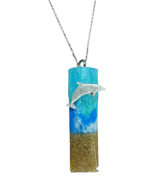 Handmade East Coast Beach Sand Pendant Necklace 2.5 Inch Drop – Pewter Dolphin Charm – Adjustable Chain | Made in USA Michelle Marie Boutique  Necklace