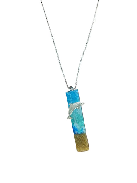 Handmade East Coast Beach Sand Pendant Necklace 2.5 Inch Drop – Pewter Dolphin Charm – Adjustable Chain | Made in USA Michelle Marie Boutique  Necklace