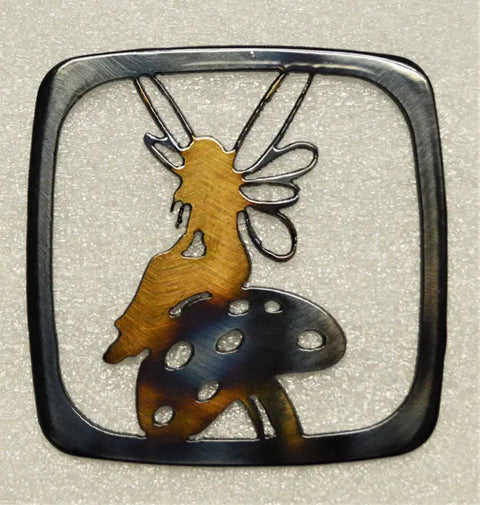 Handmade Fairy and Mushroom Coaster – Heat-Treated Metal Art | Rustic Table Decor Made in USA Knights Home Decor  item