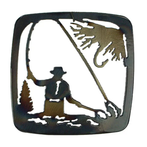 Handmade Fly Fisherman Metal Coaster – Durable Heat-Treated Design | Made in USA Home Decor Knights Home Decor  item