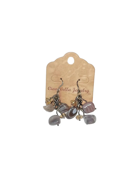 Handmade Genuine Gemstone Cluster Dangle Earrings – Botswana Agate, Lapis Lazuli & Rose Quartz | Crafted in USA by Michelle Marie Boutique Michelle Marie Boutique  Earrings