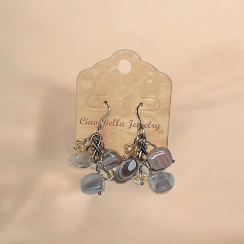 Handmade Genuine Gemstone Cluster Dangle Earrings – Botswana Agate, Lapis Lazuli & Rose Quartz | Crafted in USA by Michelle Marie Boutique Michelle Marie Boutique  Earrings