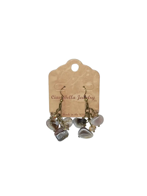 Handmade Genuine Gemstone Cluster Dangle Earrings – Botswana Agate, Lapis Lazuli & Rose Quartz | Crafted in USA by Michelle Marie Boutique Michelle Marie Boutique  Earrings