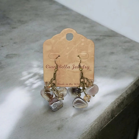 Handmade Genuine Gemstone Cluster Dangle Earrings – Botswana Agate, Lapis Lazuli & Rose Quartz | Crafted in USA by Michelle Marie Boutique Michelle Marie Boutique  Earrings