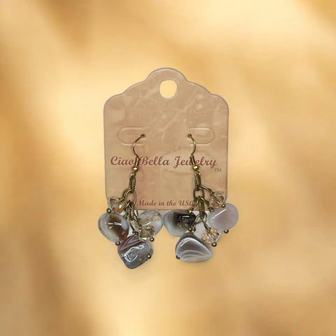 Handmade Genuine Gemstone Cluster Dangle Earrings – Botswana Agate, Lapis Lazuli & Rose Quartz | Crafted in USA by Michelle Marie Boutique Michelle Marie Boutique  Earrings