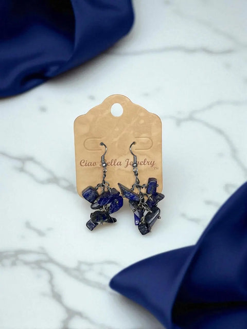 Handmade Genuine Gemstone Cluster Dangle Earrings – Botswana Agate, Lapis Lazuli & Rose Quartz | Crafted in USA by Michelle Marie Boutique Michelle Marie Boutique  Earrings