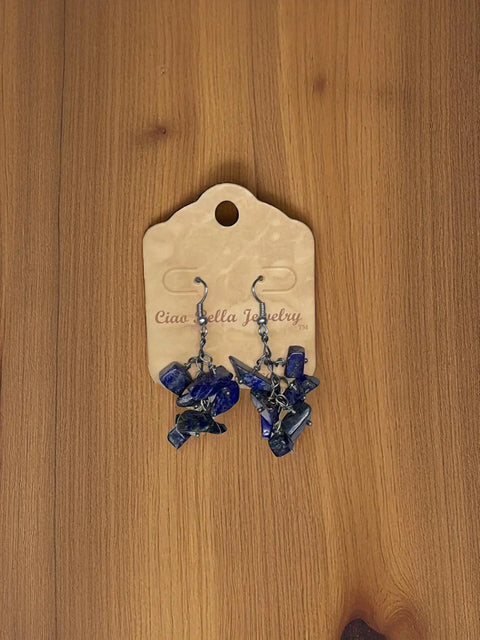 Handmade Genuine Gemstone Cluster Dangle Earrings – Botswana Agate, Lapis Lazuli & Rose Quartz | Crafted in USA by Michelle Marie Boutique Michelle Marie Boutique  Earrings