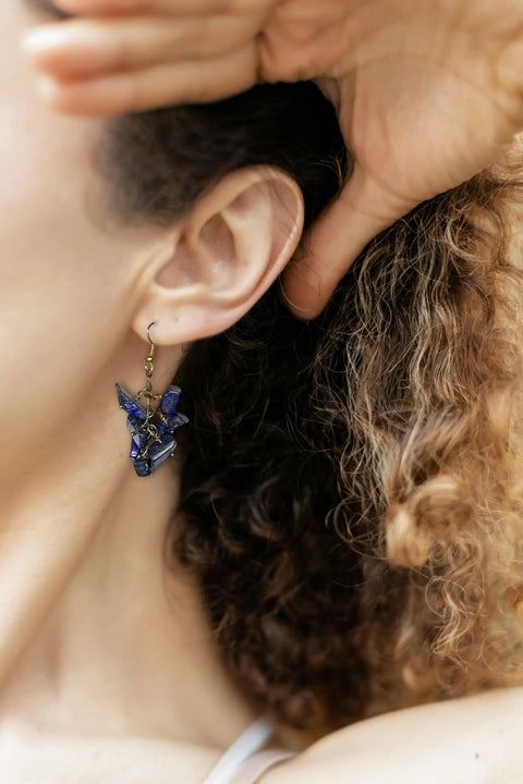 Handmade Genuine Gemstone Cluster Dangle Earrings – Botswana Agate, Lapis Lazuli & Rose Quartz | Crafted in USA by Michelle Marie Boutique Michelle Marie Boutique  Earrings