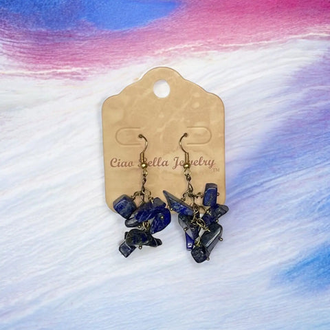 Handmade Genuine Gemstone Cluster Dangle Earrings – Botswana Agate, Lapis Lazuli & Rose Quartz | Crafted in USA by Michelle Marie Boutique Michelle Marie Boutique  Earrings