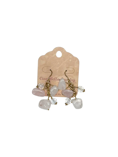 Handmade Genuine Gemstone Cluster Dangle Earrings – Botswana Agate, Lapis Lazuli & Rose Quartz | Crafted in USA by Michelle Marie Boutique Michelle Marie Boutique  Earrings