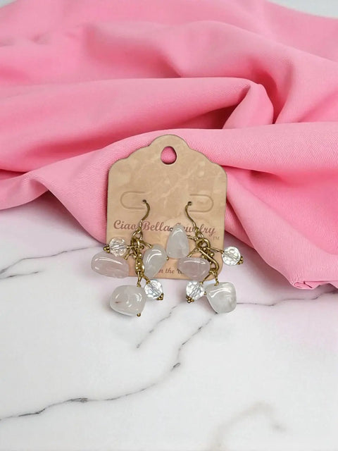 Handmade Genuine Gemstone Cluster Dangle Earrings – Botswana Agate, Lapis Lazuli & Rose Quartz | Crafted in USA by Michelle Marie Boutique Michelle Marie Boutique  Earrings