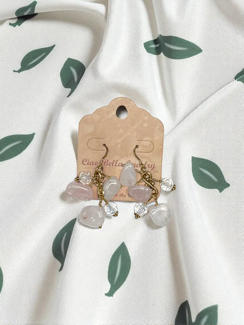 Handmade Genuine Gemstone Cluster Dangle Earrings – Botswana Agate, Lapis Lazuli & Rose Quartz | Crafted in USA by Michelle Marie Boutique Michelle Marie Boutique  Earrings