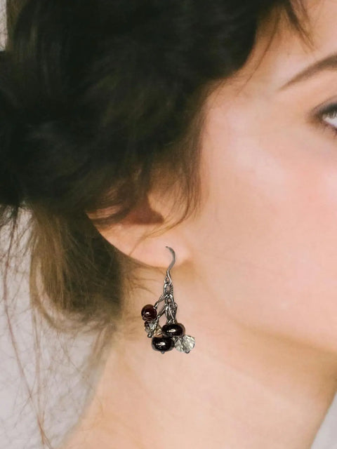 Handmade Genuine Gemstone Cluster Dangle Earrings – Botswana Agate, Lapis Lazuli & Rose Quartz | Crafted in USA by Michelle Marie Boutique Michelle Marie Boutique  Earrings