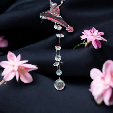 Handmade Glass Hummingbird Car Pendant With Crystal Accents – Unique Rearview Mirror Charm | Made in USA Michelle Marie Boutique 