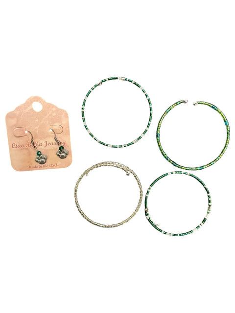 Handmade Green and White Crystal Wrap Bracelets with Lion Paw Charm Earrings – Unique Jewelry Set | Made in USA Michelle Marie Boutique  Bracelet Set