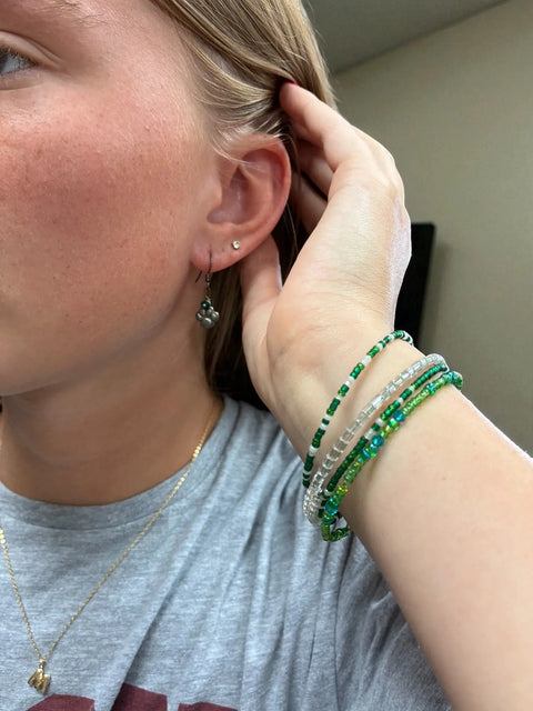 Handmade Green and White Crystal Wrap Bracelets with Lion Paw Charm Earrings – Unique Jewelry Set | Made in USA Michelle Marie Boutique  Bracelet Set