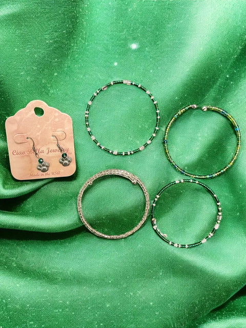 Handmade Green and White Crystal Wrap Bracelets with Lion Paw Charm Earrings – Unique Jewelry Set | Made in USA Michelle Marie Boutique  Bracelet Set